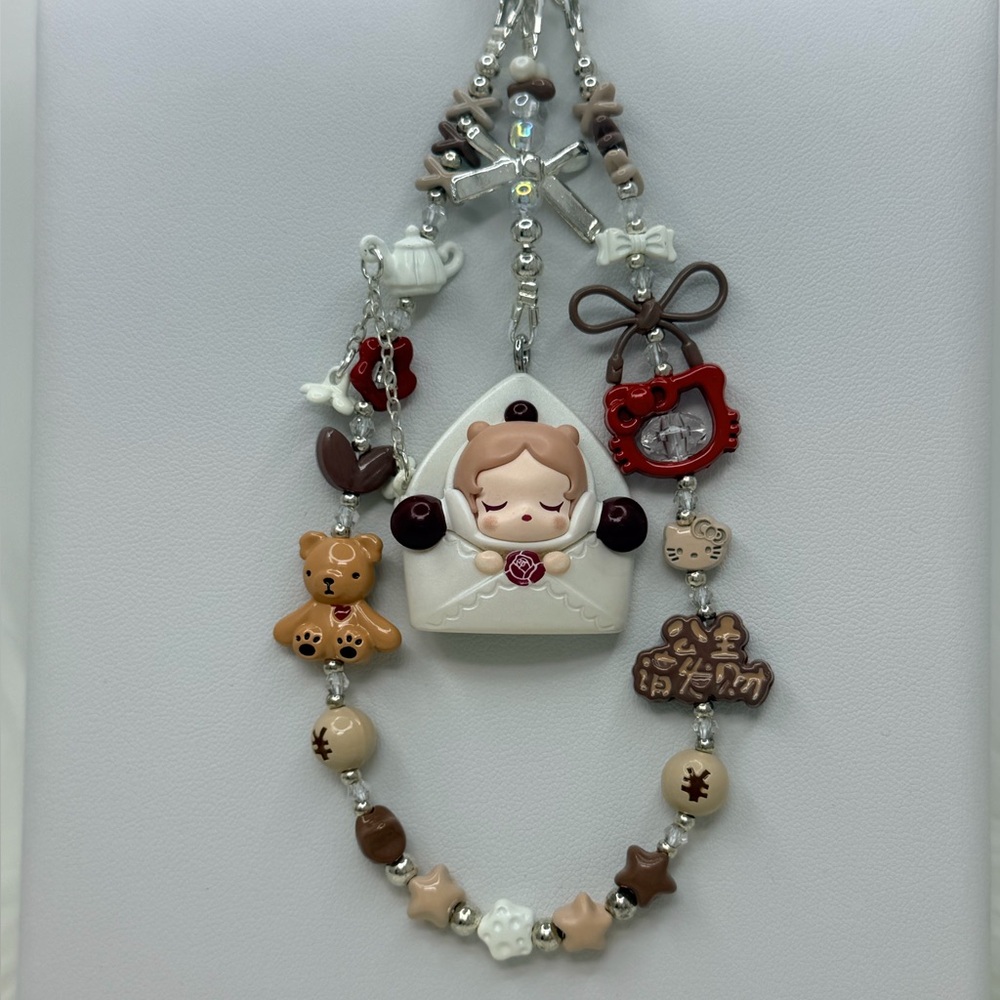 Authentic skull panda PopBean lover letter series phone chain/bag charm/keychain